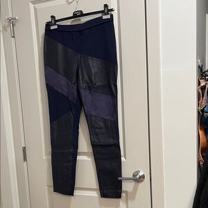 Diane Von Furstenberg Leather, Suede, Stretch Ponte Knit Navy Leggings